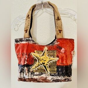 Paul Brent Canvas Shoulder Bag Starfish Print Beach Vacation Boho Tropical